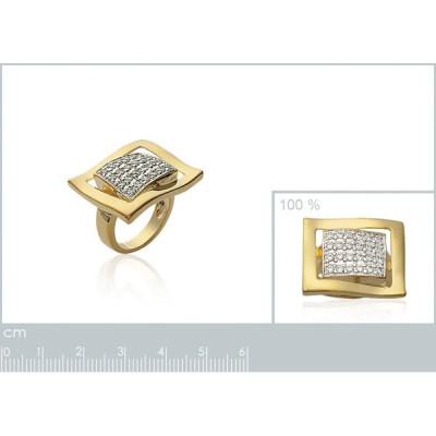 Bague plaqué or 750 5 microns bicolore et oxyde de zirconium