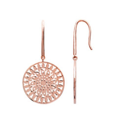 Boucles d'oreilles pendantes crochets filigrane rondes plaqué or 750 3 microns rose