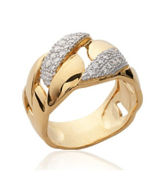 Bague plaqué or 750 5 microns bicolore et oxyde de zirconium