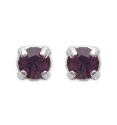 Boucles d'oreilles tige puces clous 3 mm - Alya - argent massif - cristal violet