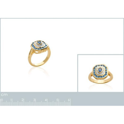 Bague plaqué or 750 5 microns bicolore oxyde de zirconium et pierre de synthèse