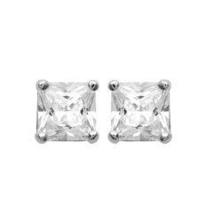 Puces d'oreilles 5 mm clous - Adelie - argent 925 rhodié - zircon carré blanc