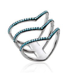 Bague argent massif 925 rhodié oxyde et pierre de synthèse