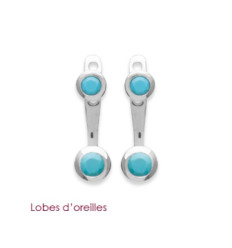 Boucles lobes d'oreilles 15 mm - Ana - argent 925 rhodié - pierre bleu turquoise