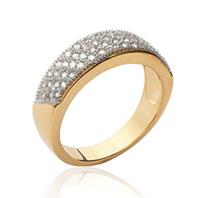 Bague plaqué or 750 5 microns bicolore et oxyde de zirconium micro serti