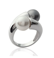 Bague argent massif 925 rhodié et imitation perles