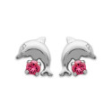 Boucles d'oreilles enfant puces dauphin 9 mm - Carry - argent 925 - cristal rose