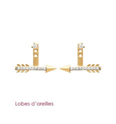 Boucles lobes d'oreilles plaqué or bicolore flèches oxyde de zirconium