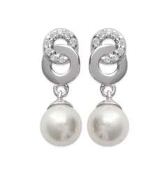 Boucles d'oreilles pendantes 17 mm - Karla - argent - zircons - imitation perle