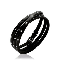 Collier acier et cuir longueur 60 cm