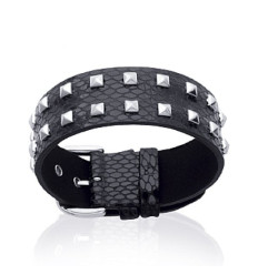Bracelet acier et cuir longueur 19 cm