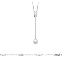 Bracelet argent massif 925 rhodié oxyde de zirconium et imitation perles longueur 18 cm