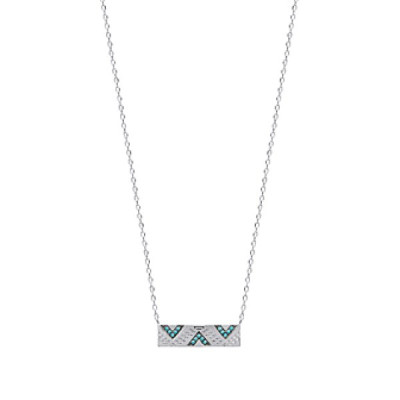 Collier argent massif 925 rhodié et pierre de synthèse longueur 45 cm
