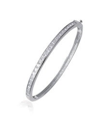 Jonc argent massif 925 rhodié et oxyde de zirconium diamètre 60 mm