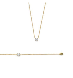 Collier plaqué or 750 3 microns et oxyde de zirconium longueur 45 cm