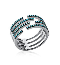 Bague argent massif 925 rhodié oxyde et pierre de synthèse