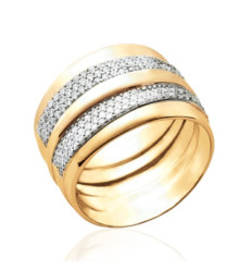 Bague plaqué or 750 5 microns bicolore et oxyde de zirconium