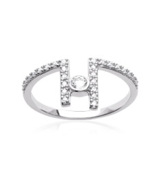 Bague argent massif 925 rhodié et oxyde de zirconium