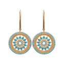 Boucles d'oreilles pendantes crochets Plaqué Or Pierres imitation turquoises 40mm x 20mm