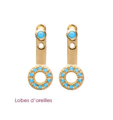 Boucles lobes d'oreilles Plaqué Or Pierres bleu turquoise