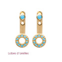 Boucles lobes d'oreilles Plaqué Or Pierres bleu turquoise