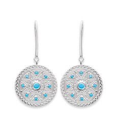 Boucles d'oreilles 35 mm indienne aztèque - Liyah - argent rhodié - pierres bleu