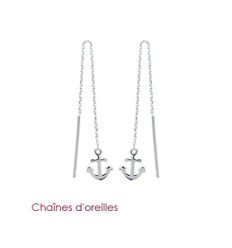 Boucles chaînes d'oreilles 44 mm ancre marine - Ortal - argent massif 925 rhodié