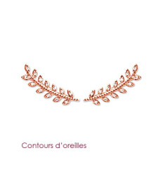Boucles contours d'oreilles branches lauriers Plaqué Or rose crochets