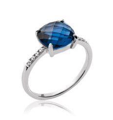 Bague argent massif 925 rhodié oxyde et pierre de synthèse