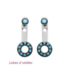 Boucles lobes d'oreilles 17 mm - Ritaj - argent rhodié - pierres bleu turquoise
