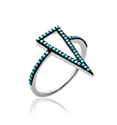 Bague argent massif 925 rhodié oxyde et pierre de synthèse