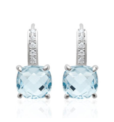 Boucles d'oreilles dormeuses 16 mm - Youna - argent  rhodié - pierre bleu ciel