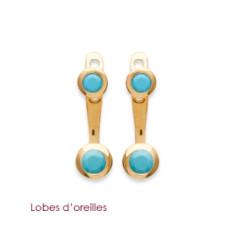 Boucles lobes d'oreilles Plaqué Or Pierre imitation Turquoise ronde