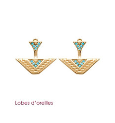 Boucles lobes d'oreilles indiennes Plaqué Or Pierre imitation turquoise
