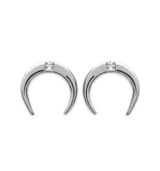 Boucles d'oreilles puces 10 mm croissants - Maya - argent massif rhodié - zircon