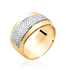 Bague plaqué or 750 5 microns bicolore et oxyde de zirconium