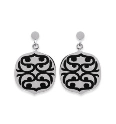 Boucles d'oreilles tribales Acier et Email noir femme pendantes poussettes tiges