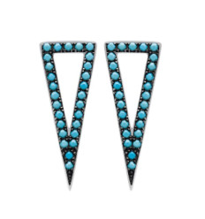 Boucles d'oreilles 20 mm triangle - Mona - argent rhodié - pierre bleu turquoise
