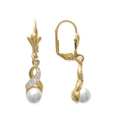 Boucles d'oreilles dormeuses pendantes Plaqué or 750 imitation Perle blanche