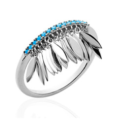 Bague argent massif 925 rhodié oxyde et pierre de synthèse