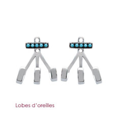 Boucles d'oreilles contour de lobe en Argent massif 925 rhodié pierres bleu turquoise