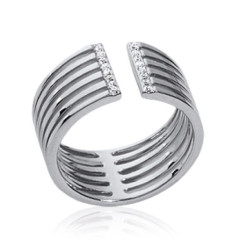 Bague argent massif 925 rhodié et oxyde de zirconium micro serti