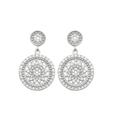 Boucles d'oreilles pendantes soleils rondes Argent rhodié Zirconium