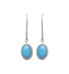 Boucles d'oreilles pierre imitation turquoise bleue Argent rhodié crochets