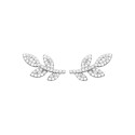 Boucles d'oreilles femme Argent 925 rhodié puces feuilles laurier Zircons