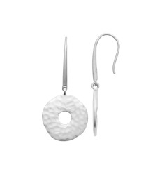 Boucles d'oreilles crochet pendantes rondelle martelée Argent rhodié