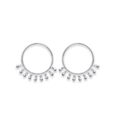 Boucles d'oreilles Argent 925 rhodié anneaux petites boules pendantes