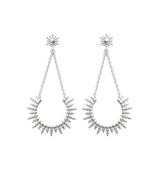 Boucles d'oreilles pendantes soleil chaîne Argent 925 rhodié