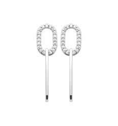 Boucles d'oreilles pendantes Argent rhodié anneaux ovales Zircons