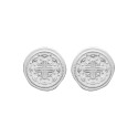 Boucles puces d'oreilles Argent rhodié style pièce de monnaie et croix
